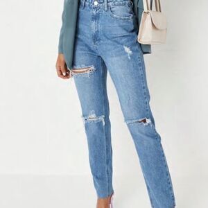 Missguided Tall Wrath Slash Rip Straight Leg Jean Blue Size 4